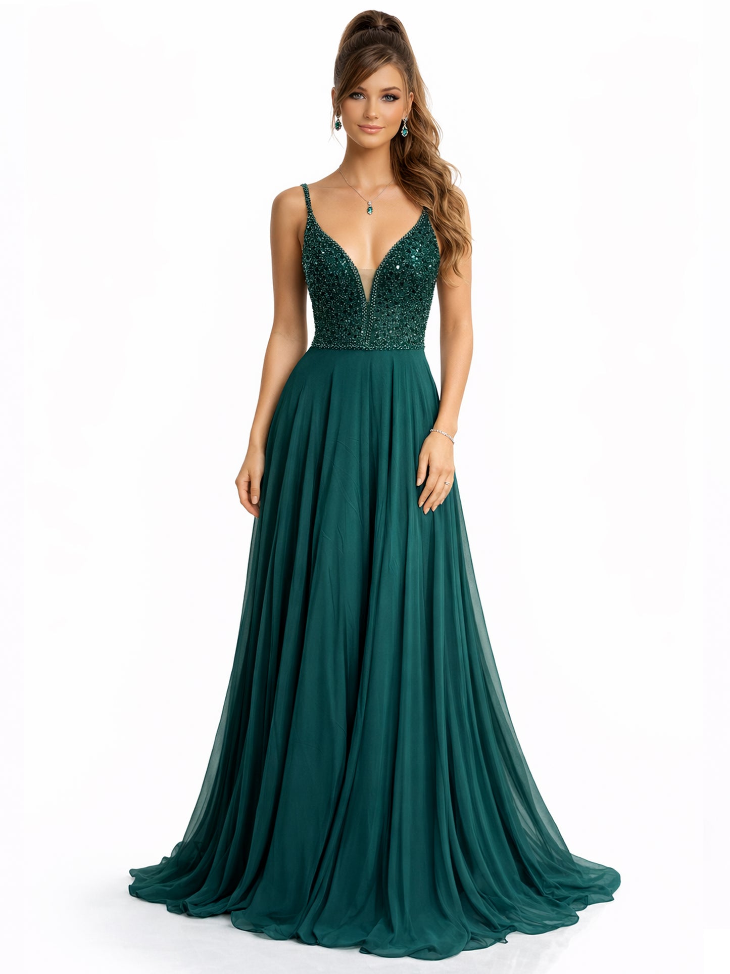 Style 2502 - Creme / Dark Green Dress