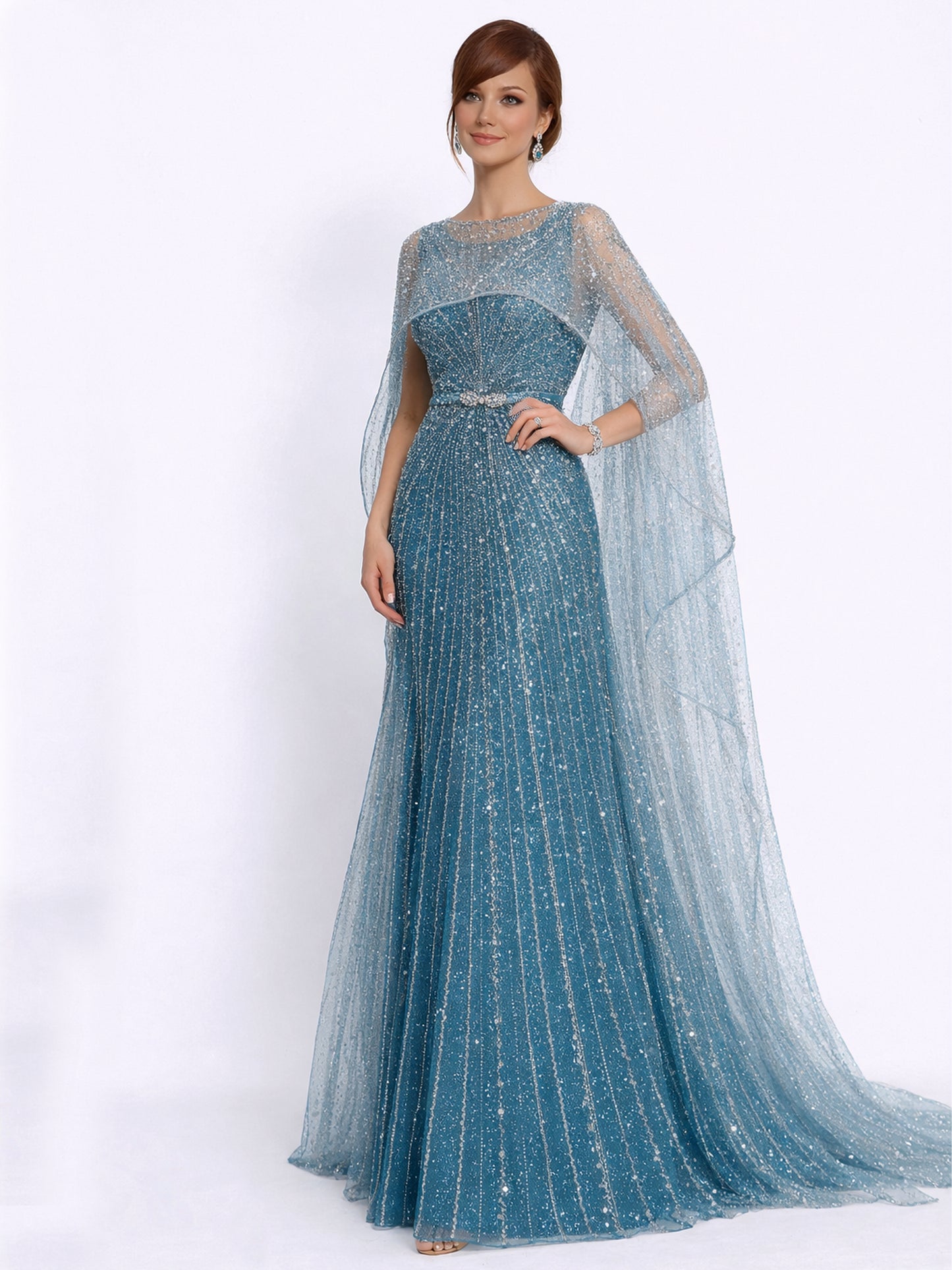 Stijl 202413 - Blauwe / Groene / Zilveren Jurk