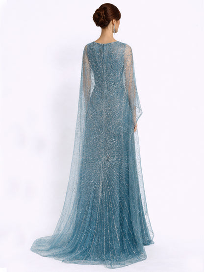 Stijl 202413 - Blauwe / Groene / Zilveren Jurk