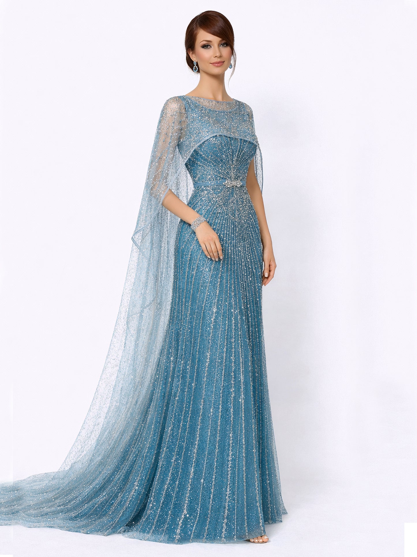 Stijl 202413 - Blauwe / Groene / Zilveren Jurk