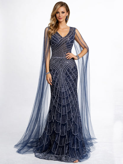 Stijl 202419 - Marineblauw / Lichtgroene Jurk