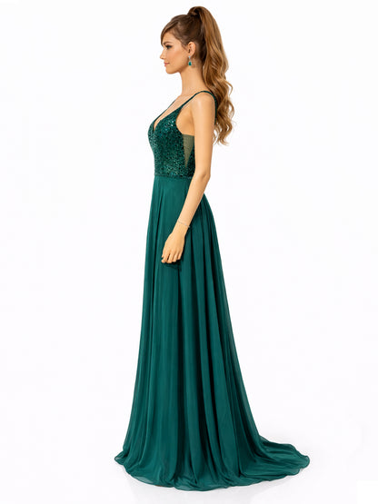 Style 2502 - Creme / Dark Green Dress
