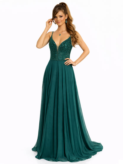 Style 2502 - Creme / Dark Green Dress