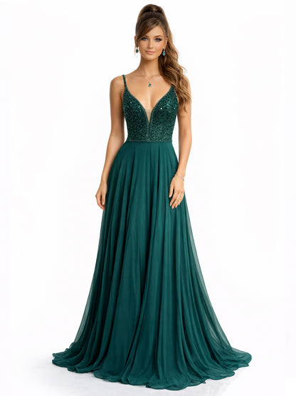 Style 2502 - Creme / Dark Green Dress
