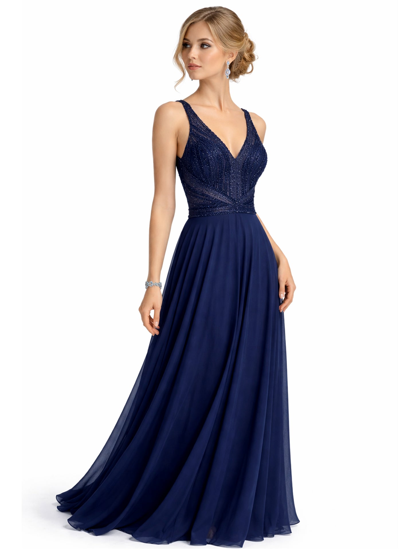 Stijl CS 21 - Lichtgroene / Marineblauwe Jurk